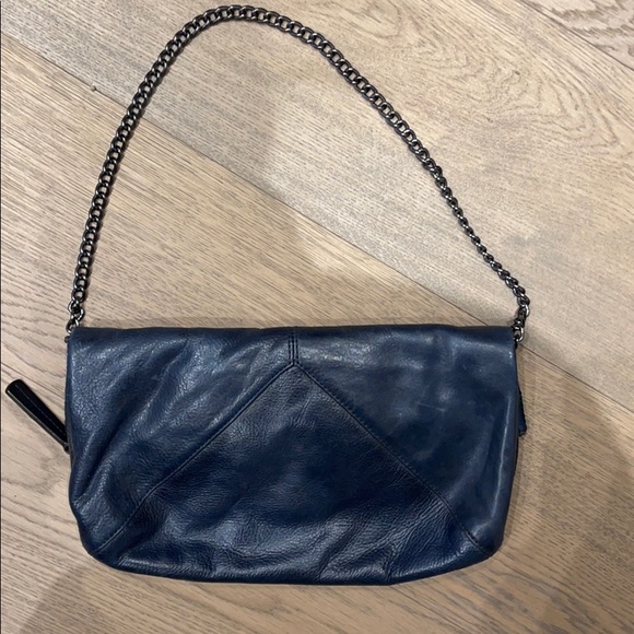 Navy Leather studded Fold over purse - Picture 3 of 3